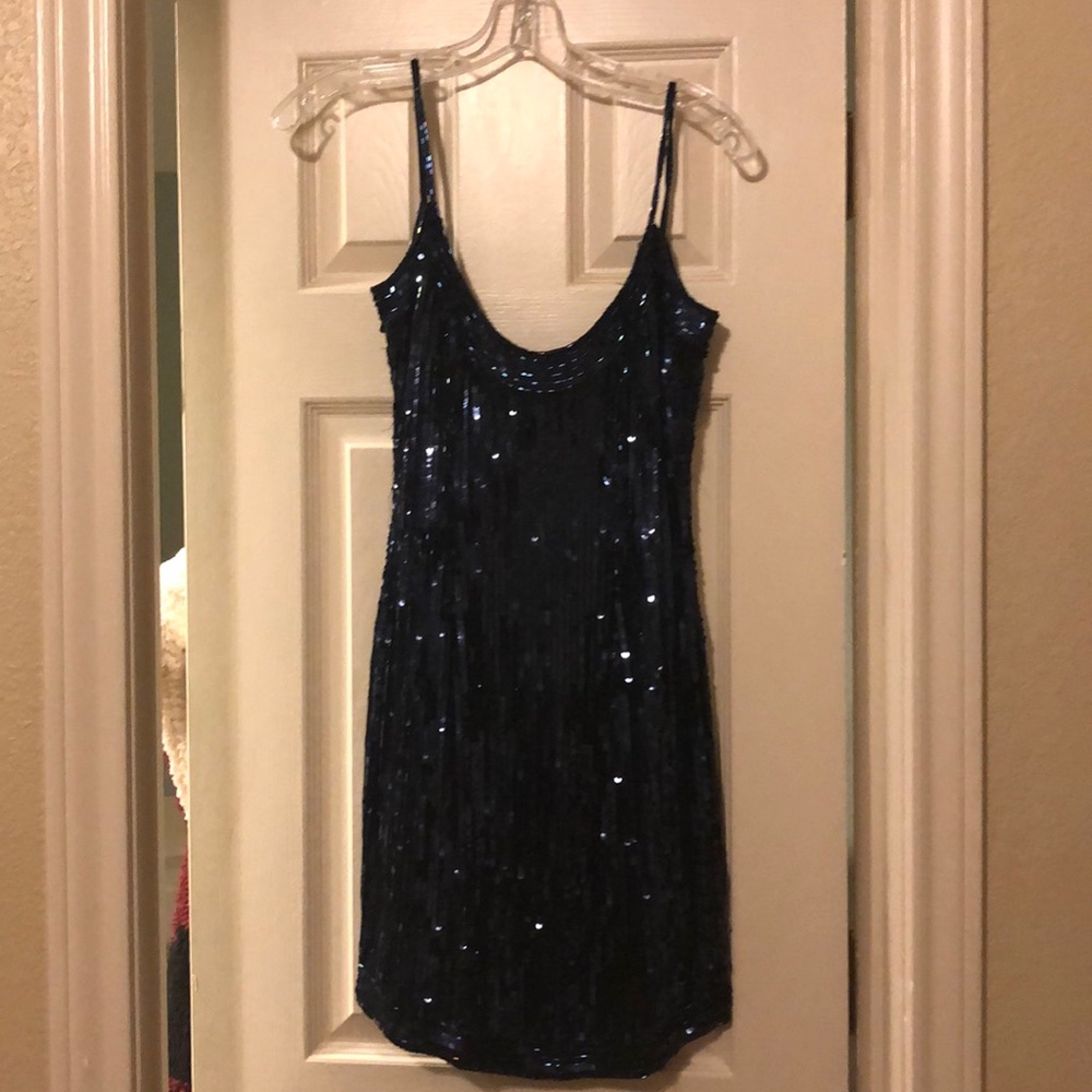 Navy, sequined short cocktail dress, size 6